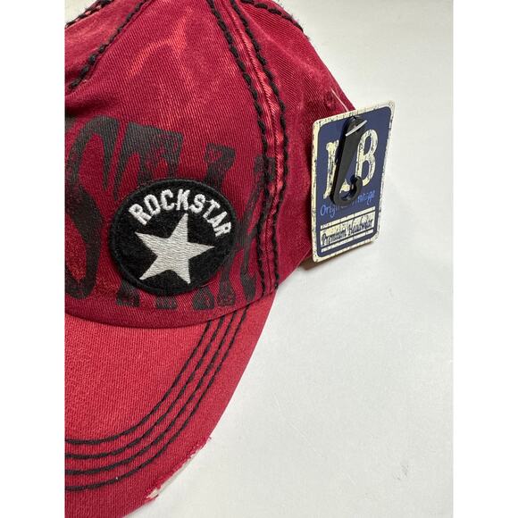NWT Rockstar Distressed Red Baseball Ball Cap Hat Unisex Size OS Adjustable Soft - Picture 2 of 7